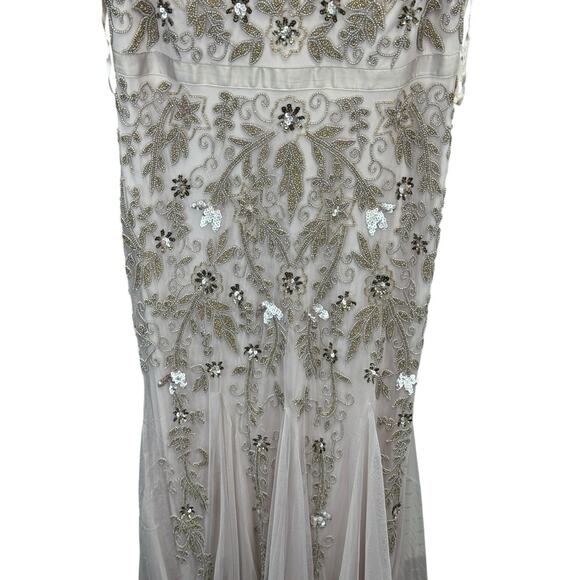 Adrianna Papell Beaded Illusion Mesh Gown Pink Blush Formal Dress Size 14 - Picture 13 of 15